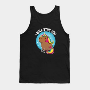 I will stab you Cartoon Capybara Unicorn Tank Top